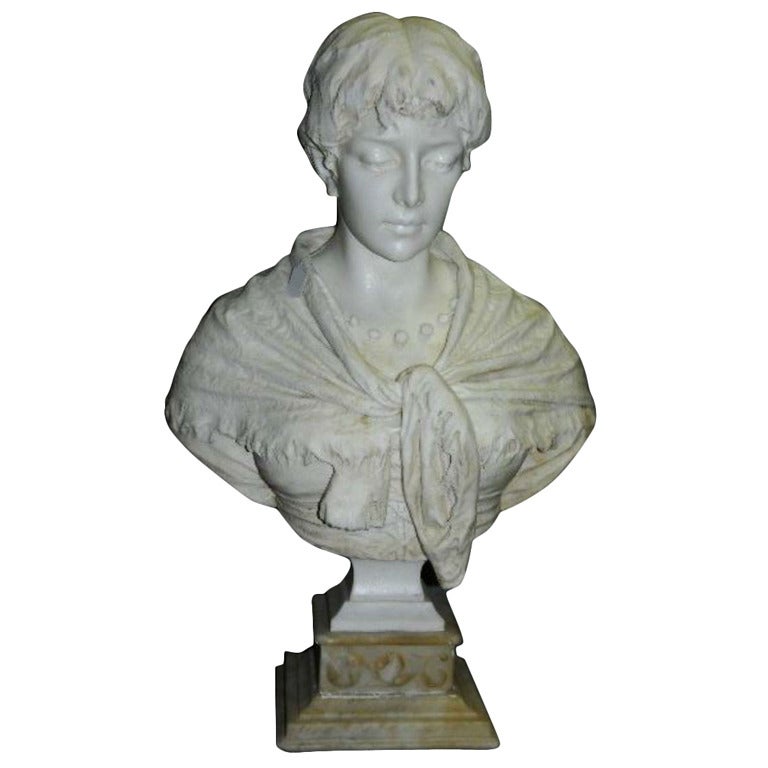 Large Marble Bust of a Young Woman by Antonio Argenti  For Sale