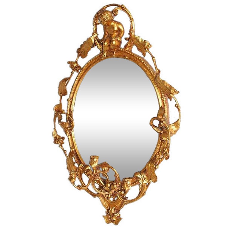 19th C carved wood and gilt gesso figural girandole mirror (K26)