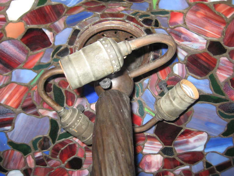 Duffner & Kimberly Art Glass Table Lamp on Bronze Tree Trunk Base 1