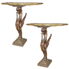 Pair Of 19th c. Italian Carved Griffin Console Tables - REDUCED