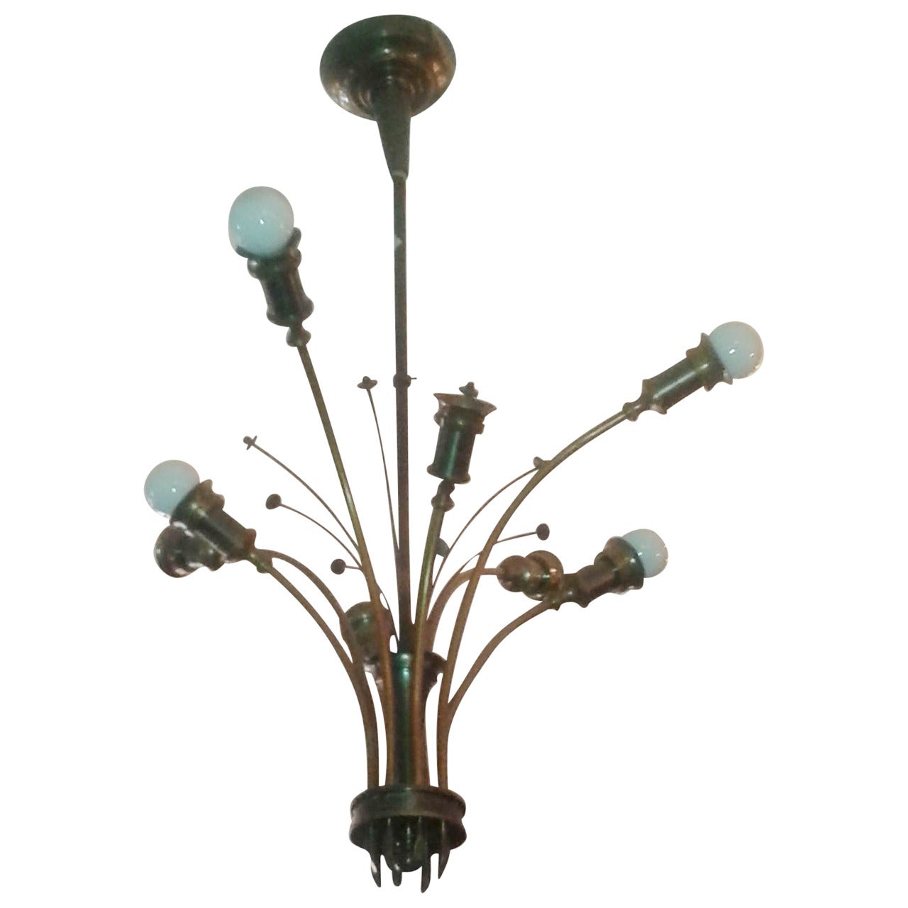 Art Deco Bronze Eight-Light Chandelier