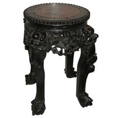 19th Century Chinese Carved Hardwood Marble-Top Table