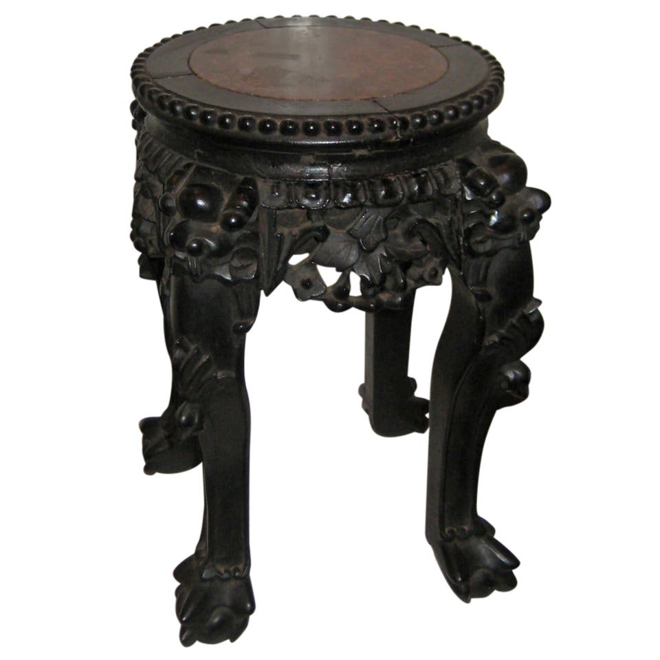 19th Century Chinese Carved Hardwood Marble-Top Table For Sale
