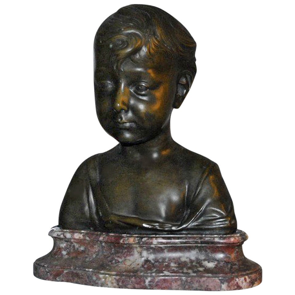 19th Century Italian Bronze Bust of a Boy after Desiderio da Settignano For Sale