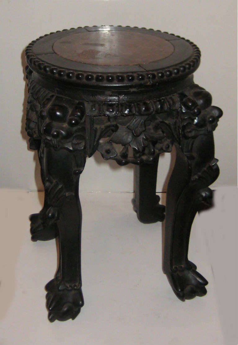19th Century Chinese Carved Hardwood Marble-Top Table