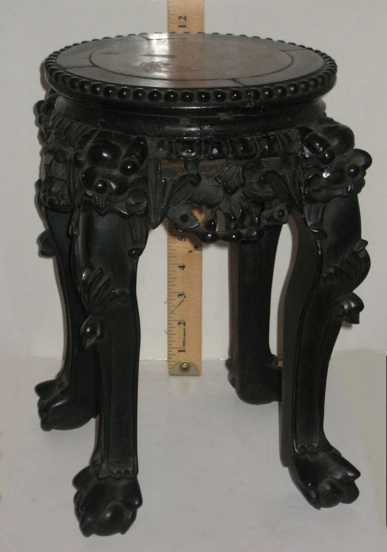 Chinese Export 19th Century Chinese Carved Hardwood Marble-Top Table For Sale