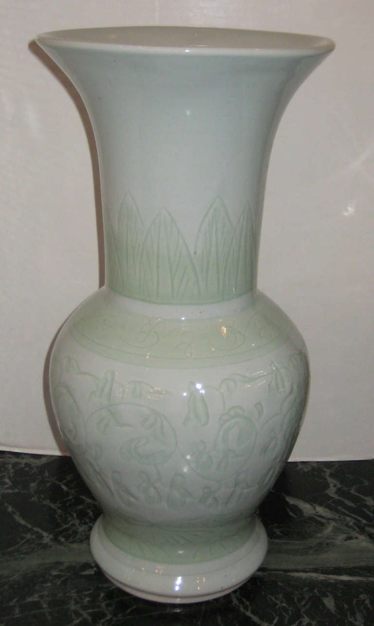 Pair of Chinese Celadon Gu Form Vases In Good Condition In Miami, FL