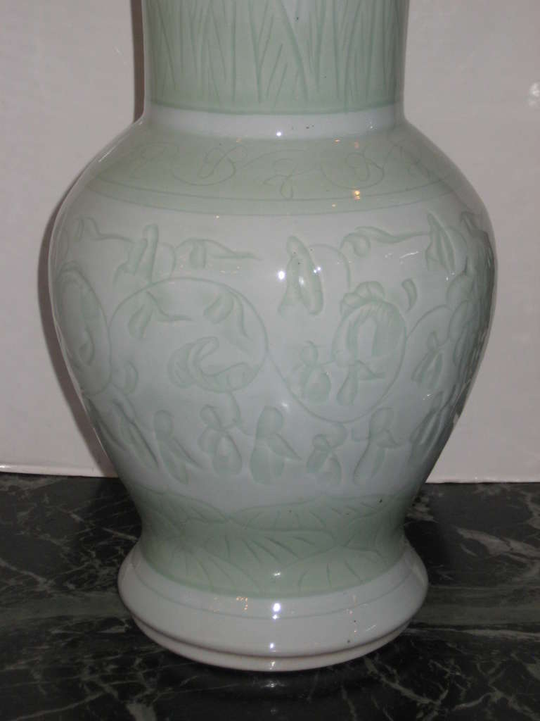 Pair of Chinese Celadon Gu Form Vases 1