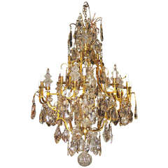 Large Louis XV 12-Light Bronze and Crystal Chandelier