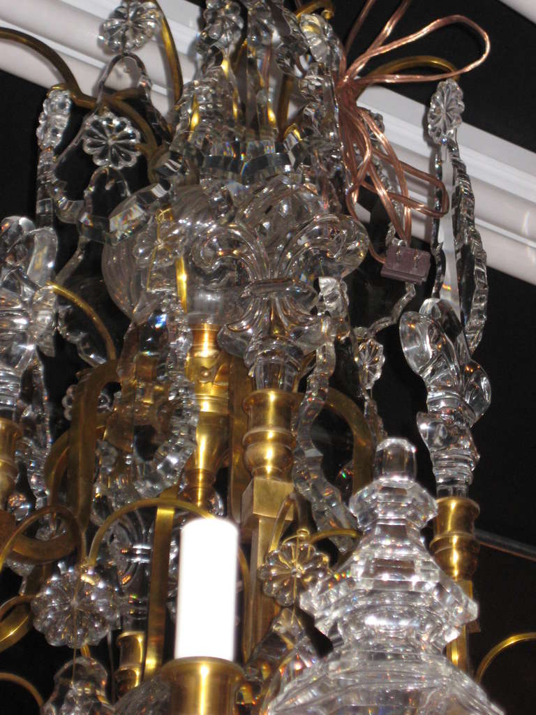 20th Century Large Louis XV 12-Light Bronze and Crystal Chandelier