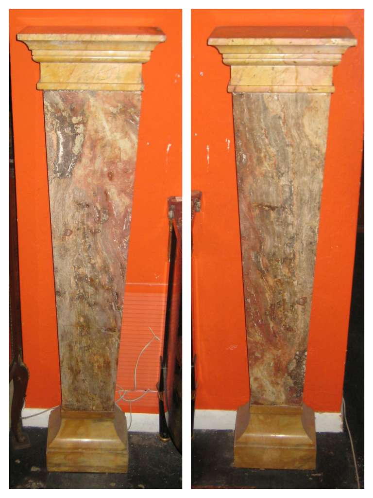 Pair of 19th Century French Sienna and Rouge Marble Pedestals