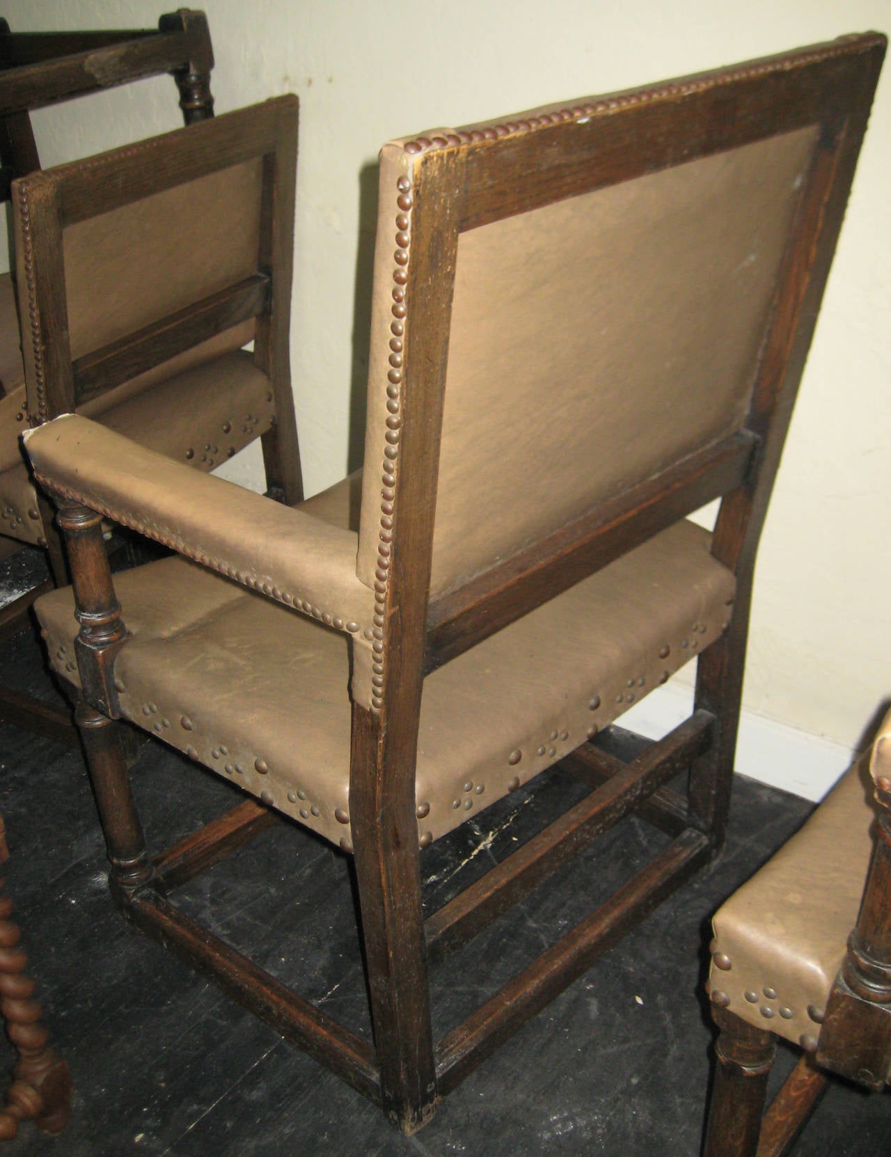 Set of Ten 19th Century Spanish Colonial Carved Oak Dining Chairs For Sale 5