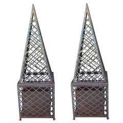 Pair of French two-part Iron Lattice Topiary