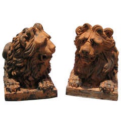 Pair of 19th Century French Terracotta Garden Lions (K217) Pair of 19th Century French Terracotta Garden Lions (K217)