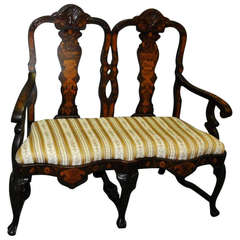 Antique 19th c. Dutch Marquetry Double Chair Back Settee