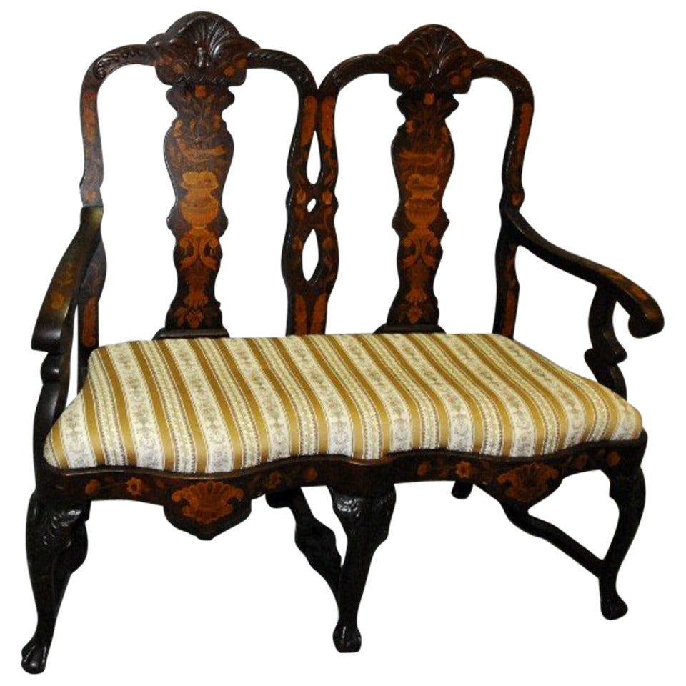 19th c. Dutch Marquetry Double Chair Back Settee