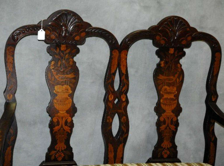 19th c. Dutch Marquetry Double Chair Back Settee In Good Condition In Miami, FL