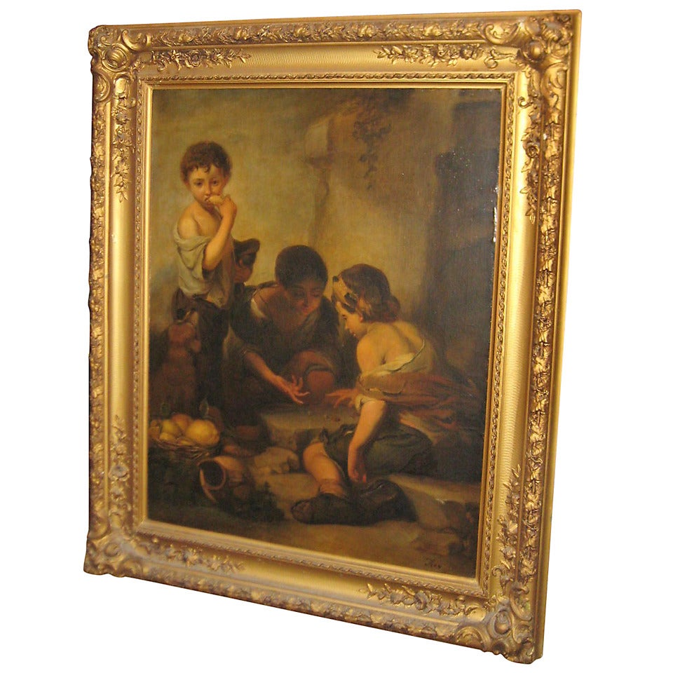 19th Century Painting after Bartolomé Esteban Murillo, Young Boys Playing Dice For Sale