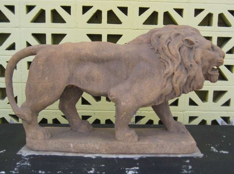 French Pair of Cast Stone Garden Lions For Sale