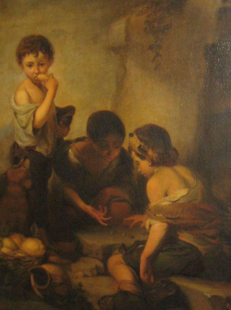 Baroque 19th Century Painting after Bartolomé Esteban Murillo, Young Boys Playing Dice For Sale