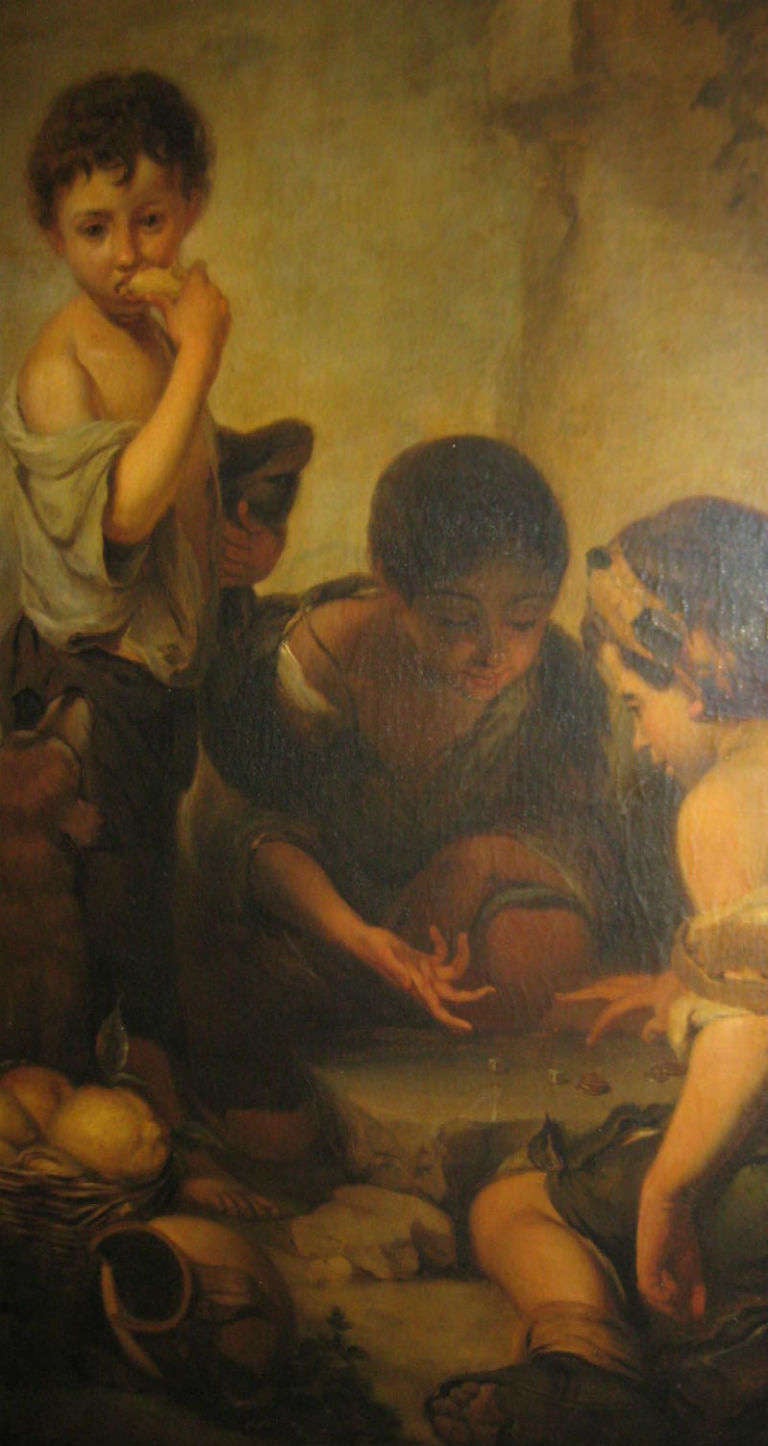 19th Century Painting after Bartolomé Esteban Murillo, Young Boys Playing Dice In Good Condition For Sale In Miami, FL