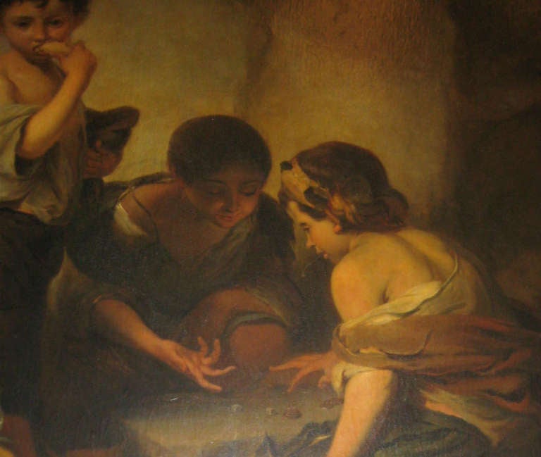 Spanish 19th Century Painting after Bartolomé Esteban Murillo, Young Boys Playing Dice For Sale
