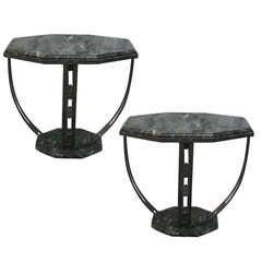 Pair of Art Deco Iron and Verde Marble Side Tables