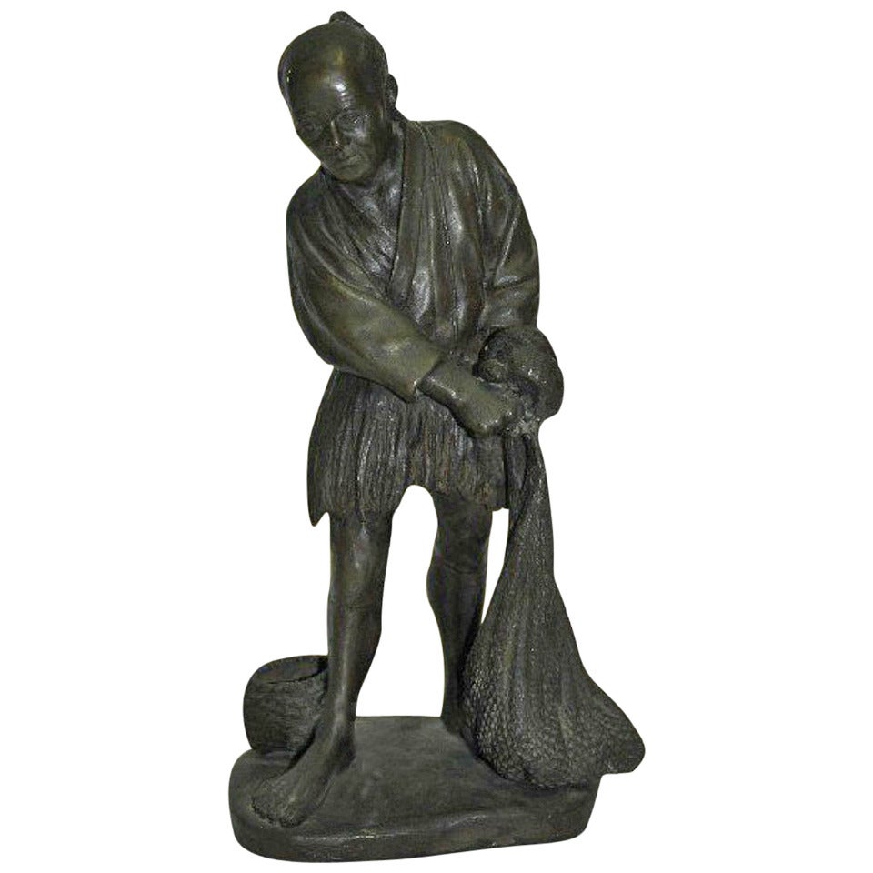 Japanese Meiji Period, Bronze Figure of a Fisherman