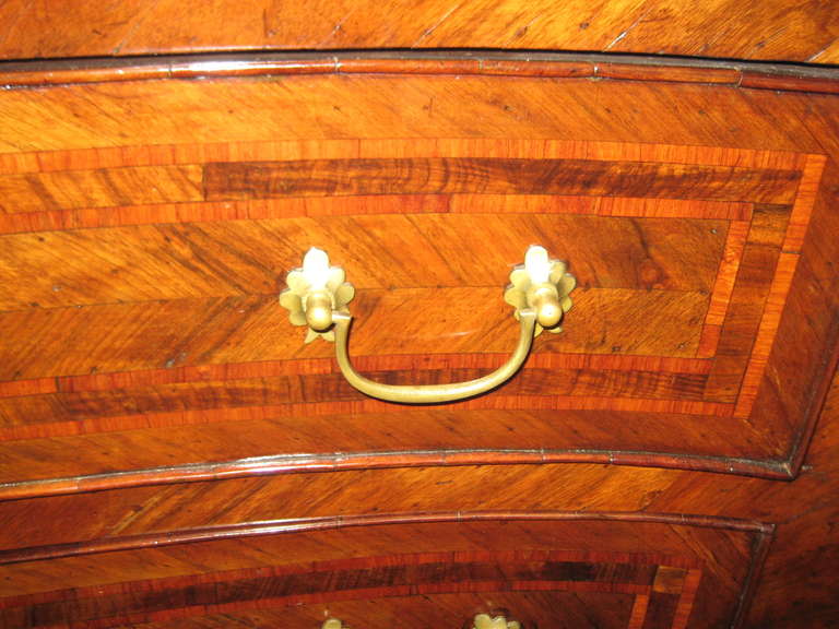 Brass 18th Century Italian Walnut and Olivewood Three-Drawer Commode For Sale