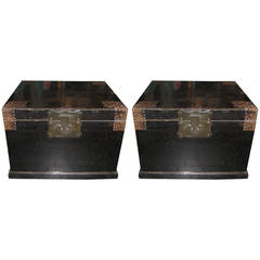 Antique Large Pair of 19th Century Chinese Black Lacquer Storage Chests