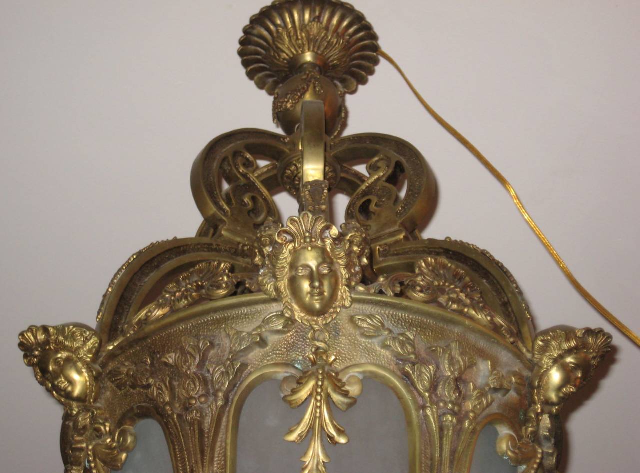 Louis XVI Style Bronze and Etched Glass Lantern