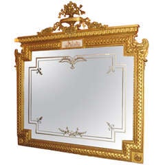 19th Century Louis XV Carved Gilt-Wood and Etched Glass Mirror
