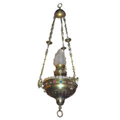 French Moroccan Brass and Jeweled Chandelier