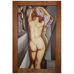 After Tamara De Lempicka, Oil on canvas, Portrait of a Nude Woman