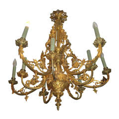 Antique 19th Century Gilt Bronze Ten Light Chandelier