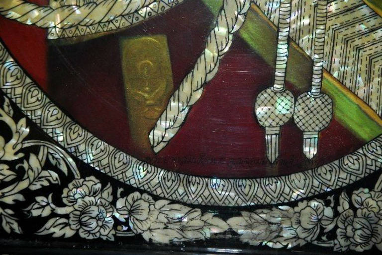 King Rama of Thailand, Hand Embellished Print with Mother-of-Pearl In Good Condition In Miami, FL