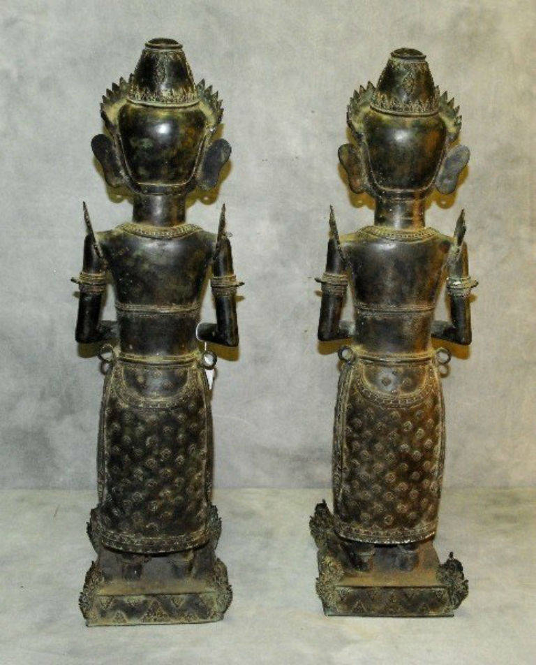 20th Century Large Pair of Indonesian Bronze Standing King and Queen Figures For Sale