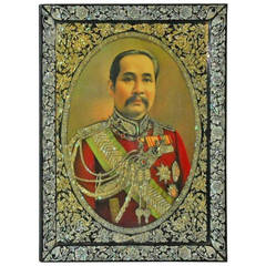 Vintage King Rama of Thailand, Hand Embellished Print with Mother-of-Pearl