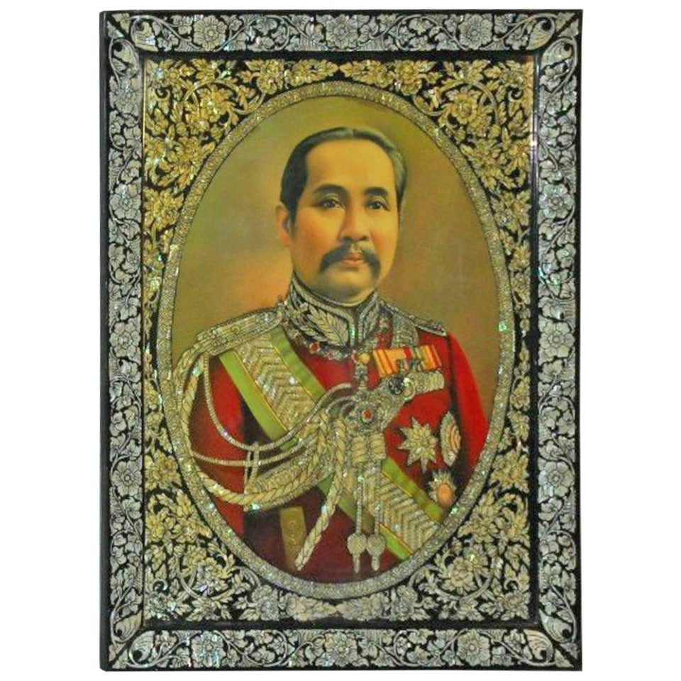 King Rama of Thailand, Hand Embellished Print with Mother-of-Pearl