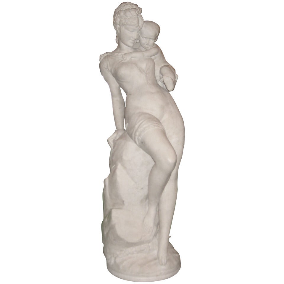 Large Compisite Marble Sculpture of Mother and Child For Sale