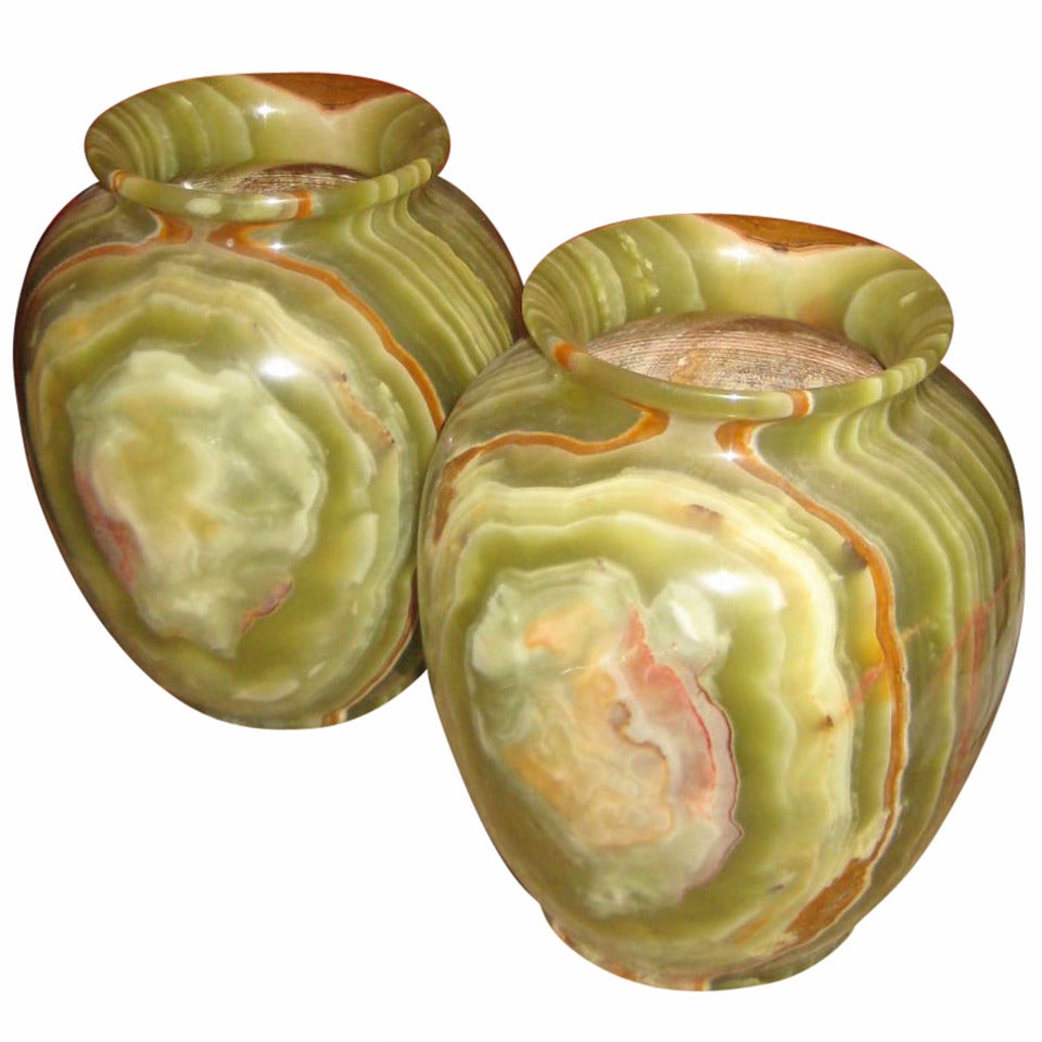 Pair of French Onyx Vases For Sale