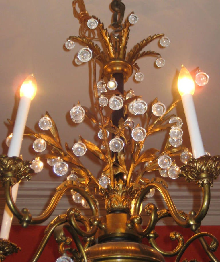 Other Continental Bronze and Crystal Five-Light Chandelier For Sale