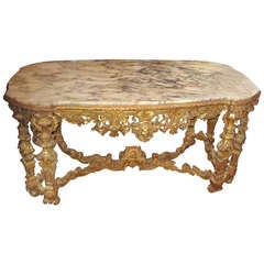 19th Century Louis XIV Carved Giltwood and Marble-Top Center Table
