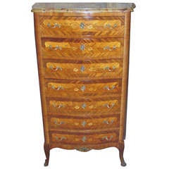 19th Century Louis XV Style Marquetry Inlaid Marble-Top Semainier