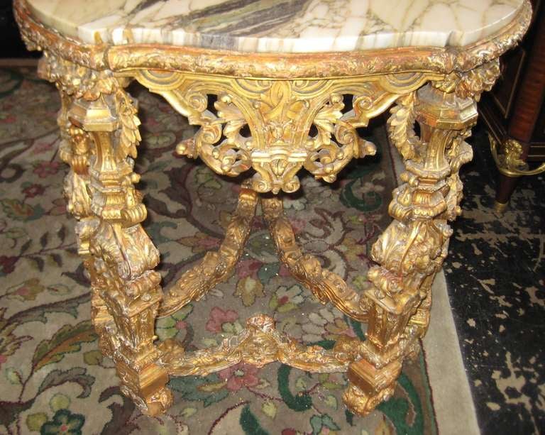 19th Century Louis XIV Carved Giltwood and Marble-Top Center Table 2