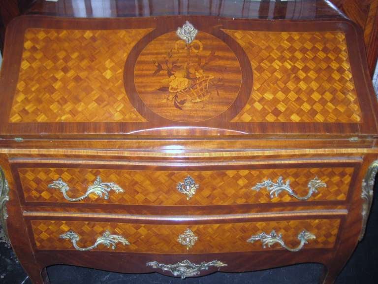 French 19th Century Louis XV Marquetry and Parquetry Inlaid Desk For Sale