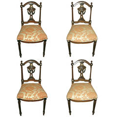 Vintage Four Edwardian Mahogany and Ebonized Parlor Chairs