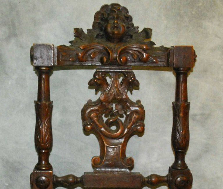 19th Century Pair of Italian Carved Walnut, Renaissance Chairs In Good Condition In Miami, FL