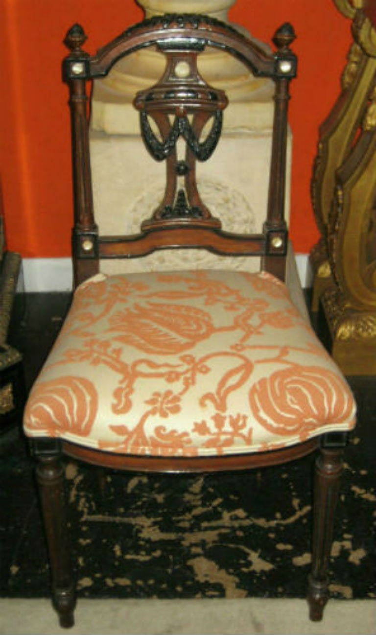 English Four Edwardian Mahogany and Ebonized Parlor Chairs For Sale