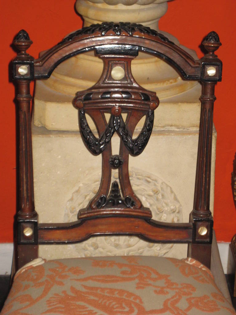 Four Edwardian Mahogany and Ebonized Parlor Chairs In Good Condition For Sale In Miami, FL